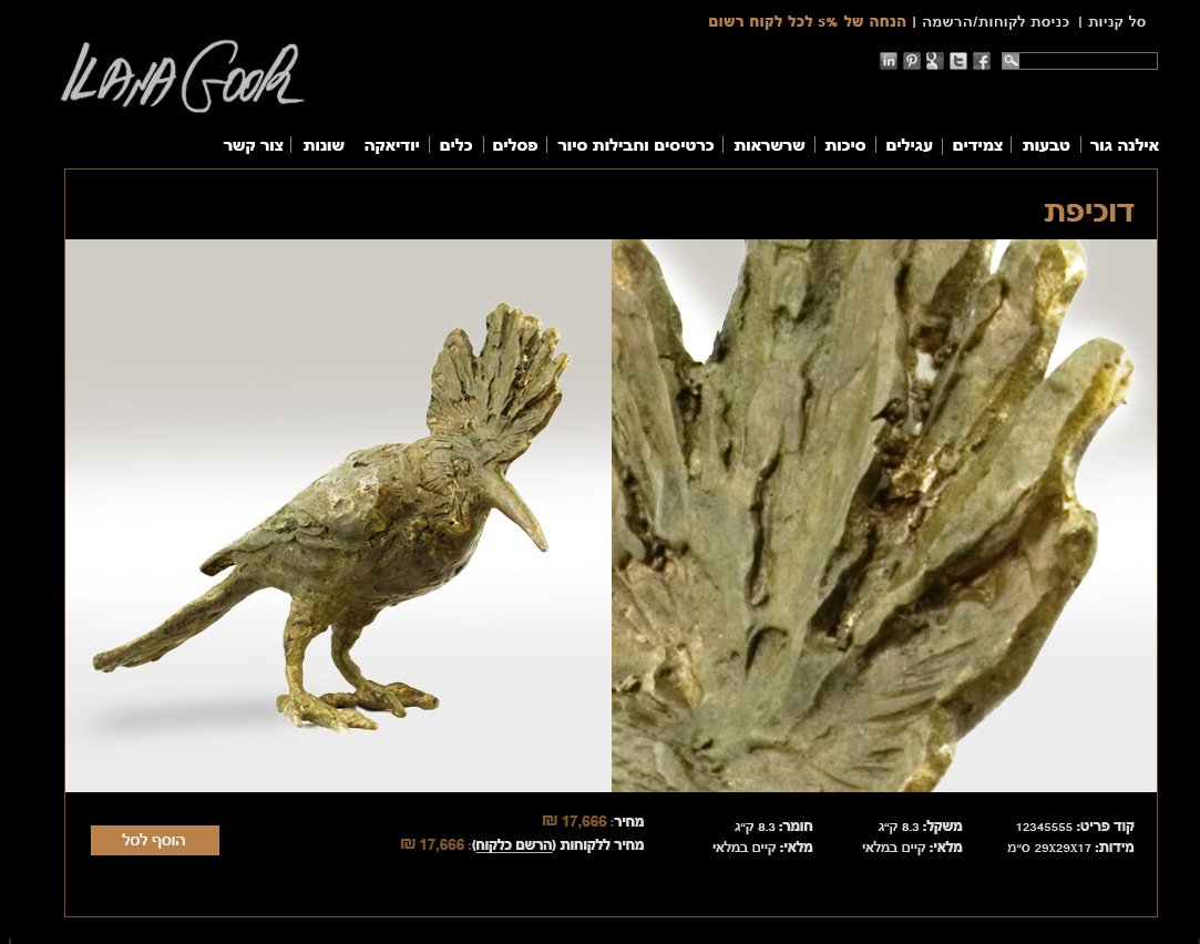 עיצוב עמוד מוצר באתר מוזיאון אילנה גור